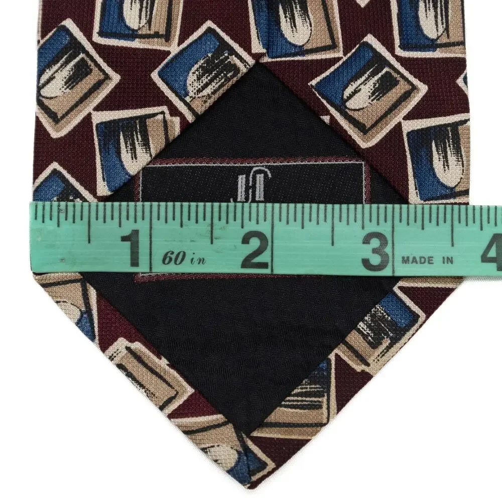 Hickey Freeman Collection Wine Burgundy Blue Geometric 100% Silk Necktie